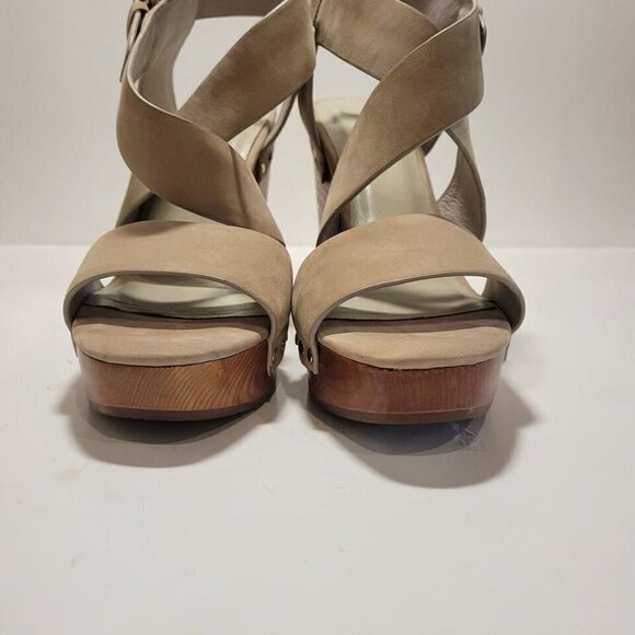 JOIE Taupe Cecilia 4.5" Wedge Sandals Women's Size 7 Buckle Closure - Picture 7 of 12